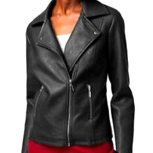 New ALFANI Womens Small Pleather Moto Jacket Deep Black